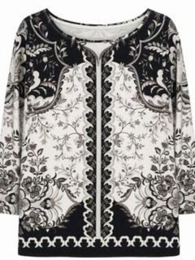 Talbots Black White Floral Print Tee M